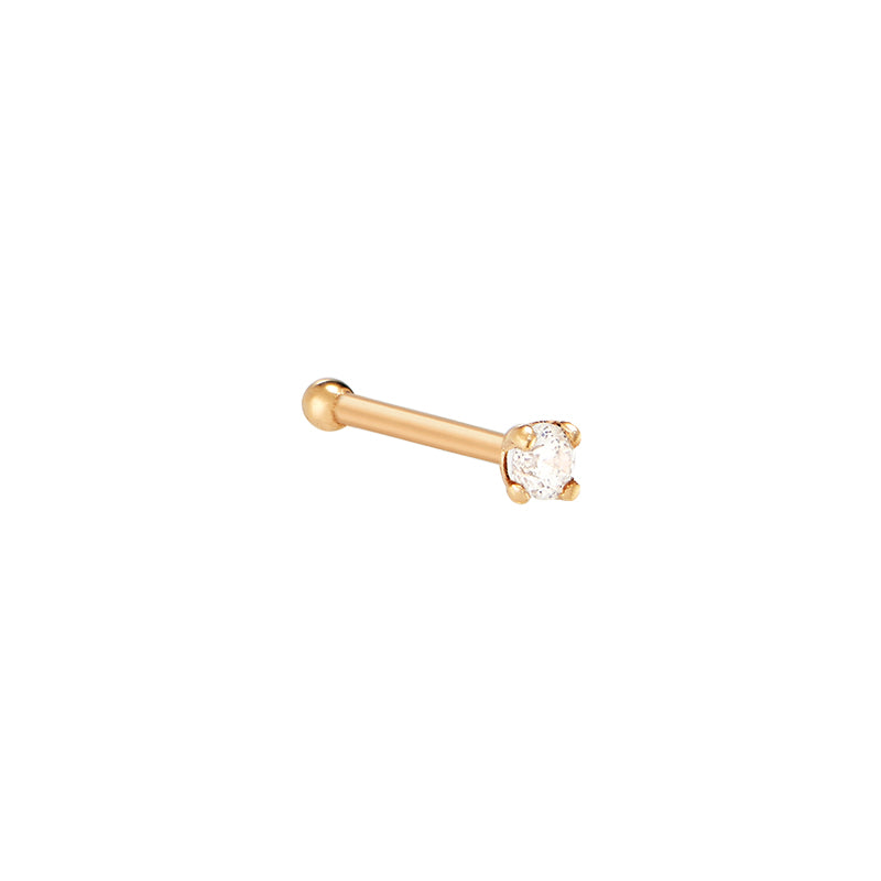 Cubic Zirconia Nose Stud Bone 14K Gold Musemond