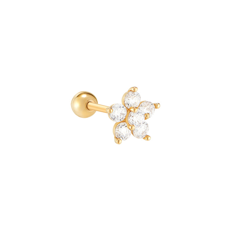 Vintage Flower Gold Tone Clear Rhinestones Brooch Pin From