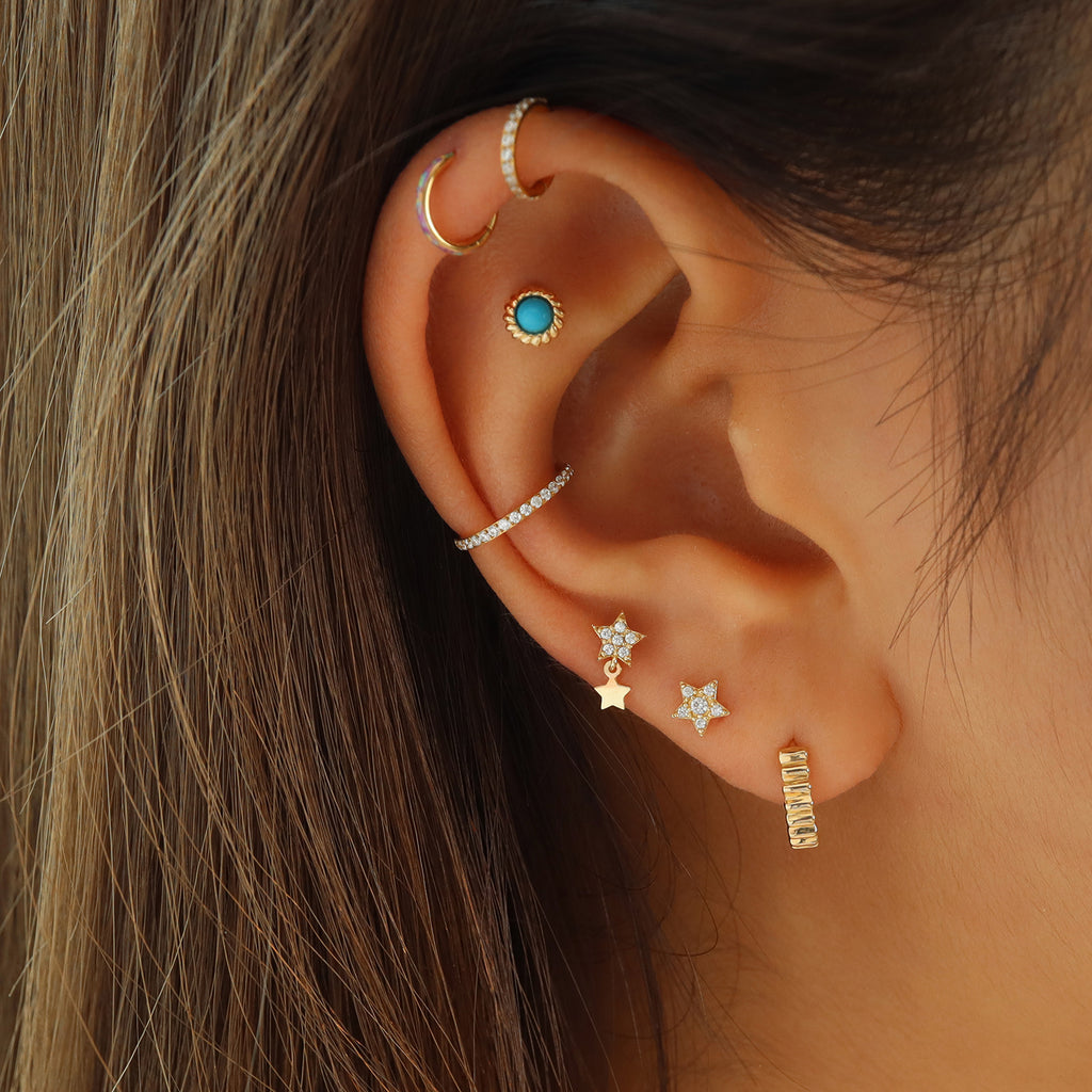 Star Dangle Stud Ear Piercing 14K Gold | Musemond