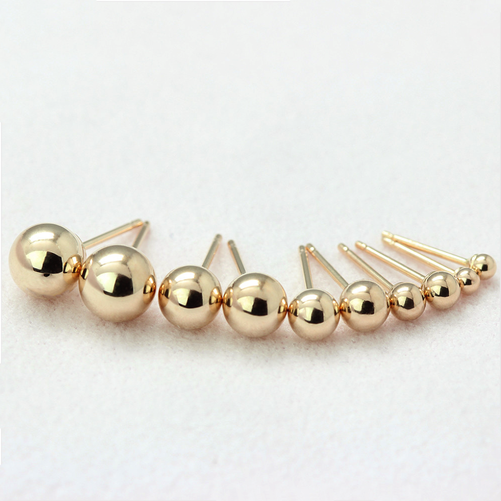 2mm 3mm Solid Gold Ball Stud Earrings - Abhika Jewels