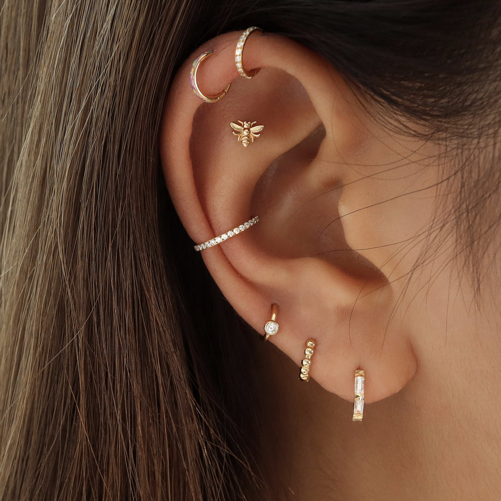 Double Chain Gold Cartilage Earring | Flat Back Piercing Studs 6.5