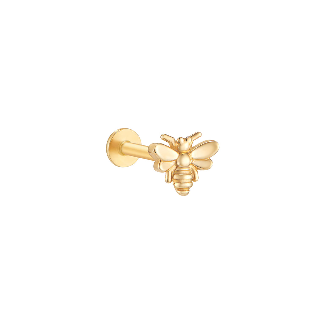 Bumblebee Stud Earring for Women and Men in 14K Solid Yellow Gold,  Non-Tarnish, Comfy Flat Back Earring For Sensitive Ears, New Piercings,  Each Piece