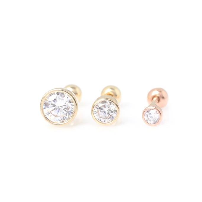 Round Diamond Solid Gold Earring, Flat Earring Backs, Nap Earrings, Gold Sleeper Earrings, 14K Yellow Gold, 14K White Gold - 5mm 6.5mm 8mm, 14K Yellow