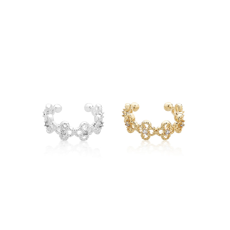 dainty clover ear cuff earring in silver and gold