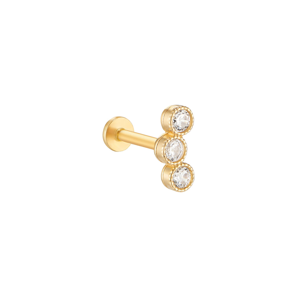 Feather Stud Flat Back Labret Earring 14K Gold | Musemond, 14K Yellow Gold / 5mm