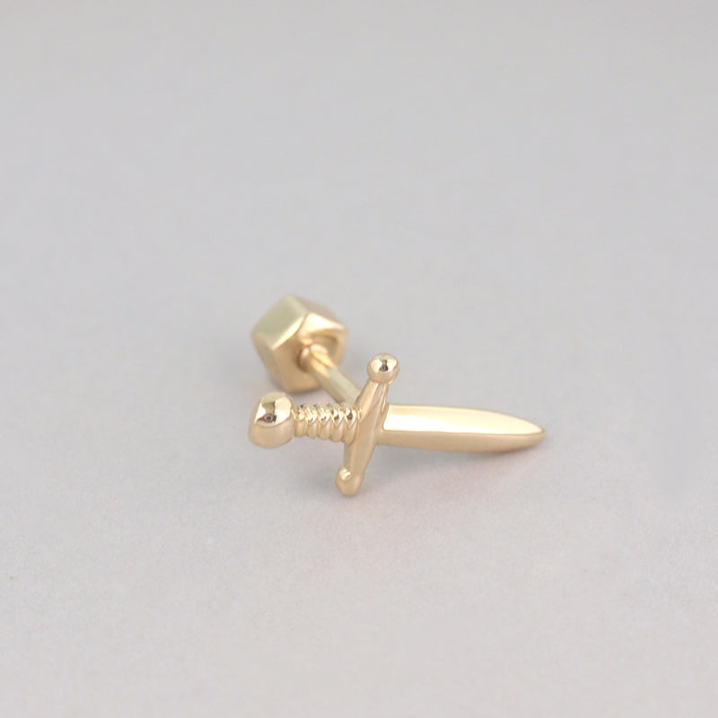 0.10-Carats 14K Natural Real Diamond Gold Trendy Dagger Tattoo Stud  Earrings Gift