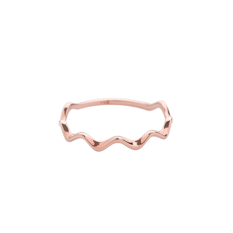 dainty wavy ring made from 14k rose gold