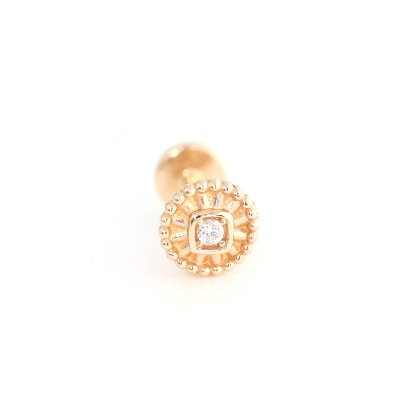 Cubic Zirconia Halo 14K Gold Flat Back Earring - 14K Yellow Gold / 18G  (1.0mm) / 3/16 (5mm)