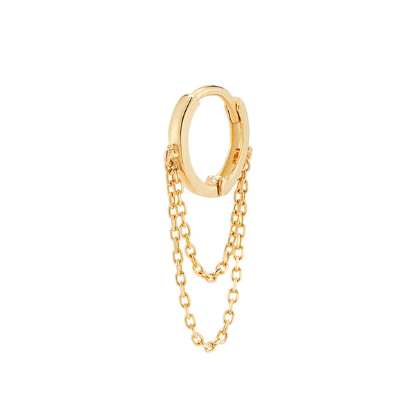 double chain huggie hoop earring in solid 14k gold