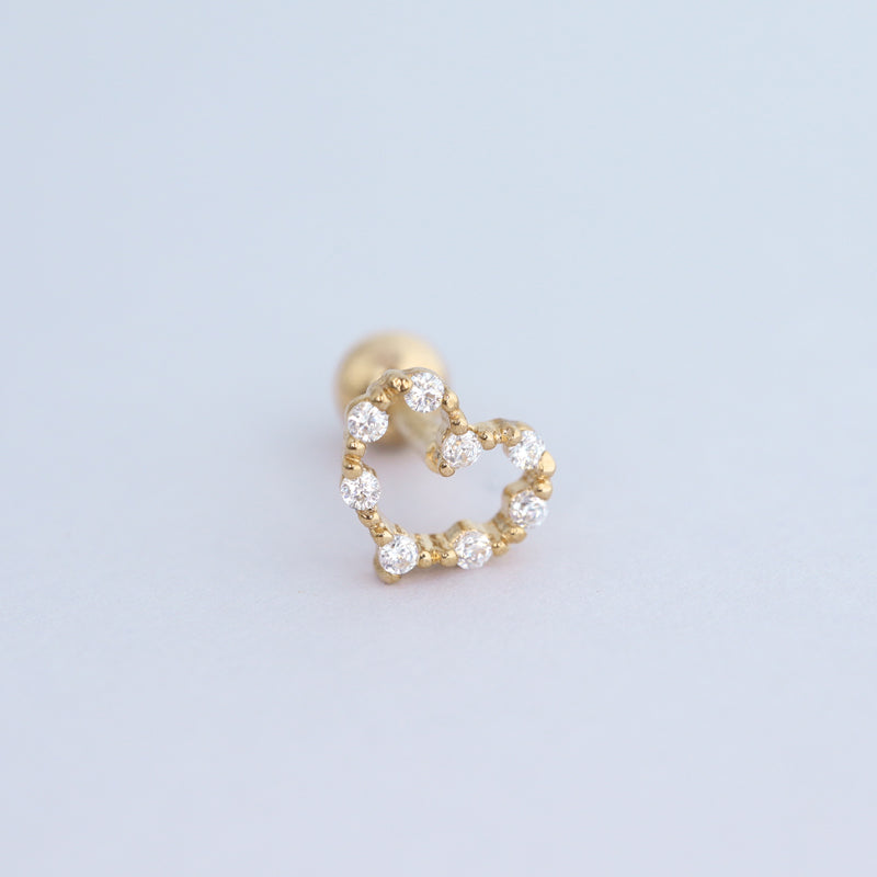 Heart Outline Stud Flat Back Earring- 14K Gold