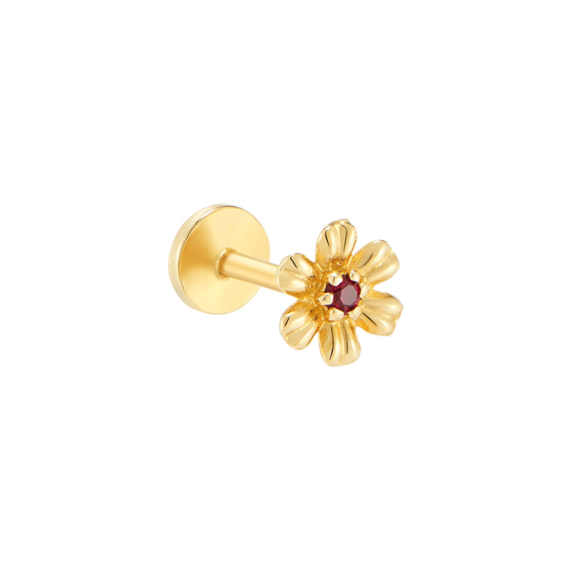 Gold Flower Hoop Earrings, 14K Yellow Gold Small Hoops Petal