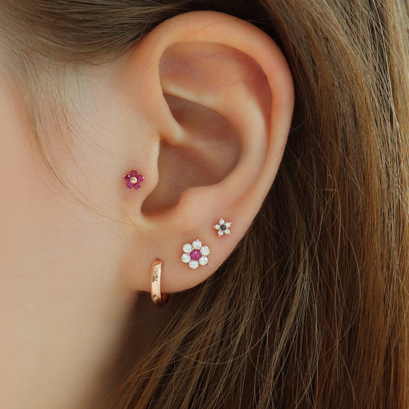 Petite Flower Stud Ear Piercing 14K Gold Musemond