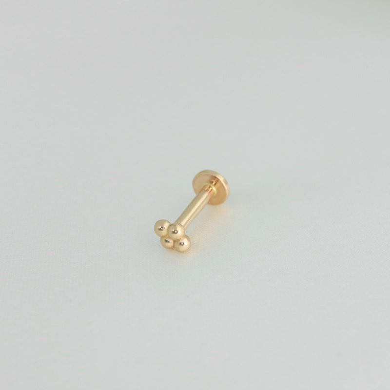 Quad Bead Stud Labret Piercing- 14K Gold