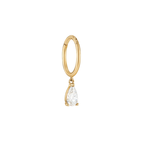 Pear Charm Dangle Clicker Ring Hoop- 14K Gold