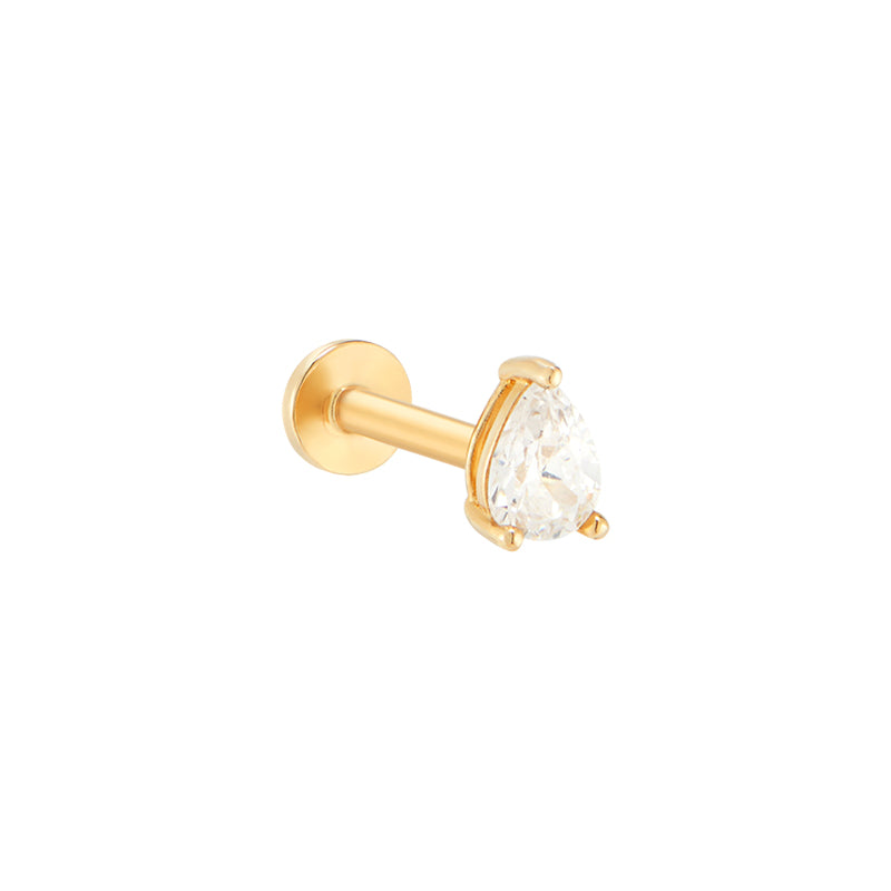 Mini Pear Diamond Threaded Flat Back Earring | .54GMS .2ct | Single, Yellow Gold Diamond / 8mm