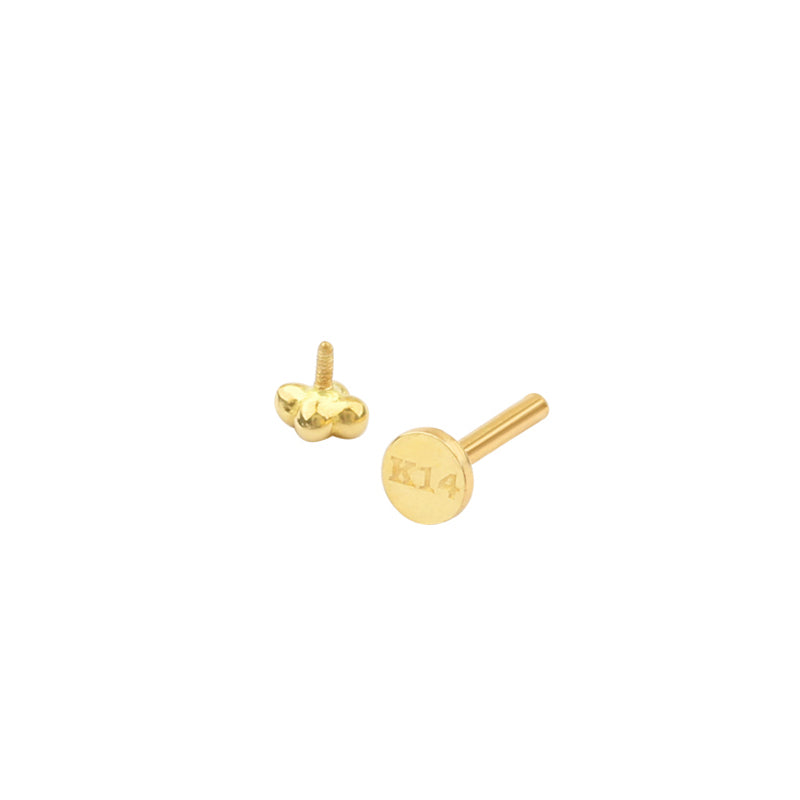 Feather Stud Flat Back Labret Earring 14K Gold | Musemond, 14K Yellow Gold / 5mm