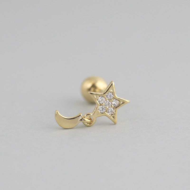 Star Moon Cartilage Piercing 14K Gold | Musemond
