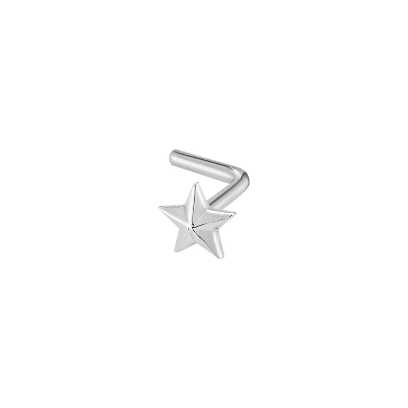 PiercedOff Titanium L Bend Nose Stud with Prong Set Star CZ - Thickness 18GA (1mm) / Star Size 3mm