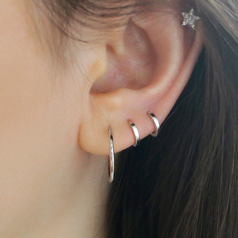 925 Sterling Silver Small U-Shape Huggie Hoop Earrings - 13mm Minimalist Style For Women