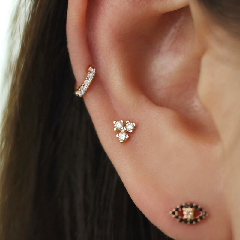 Trio Marquis CZ Cubic Zirconia popular Solid Gold Elf Cartilage, Conch, Helix, Labret Piercing Earring-16g, 18g/ 1pcs