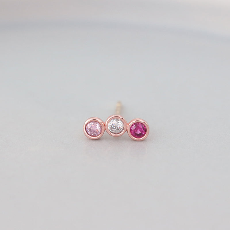 Triple Mix Bezel Stud Ear Piercing 14K Gold