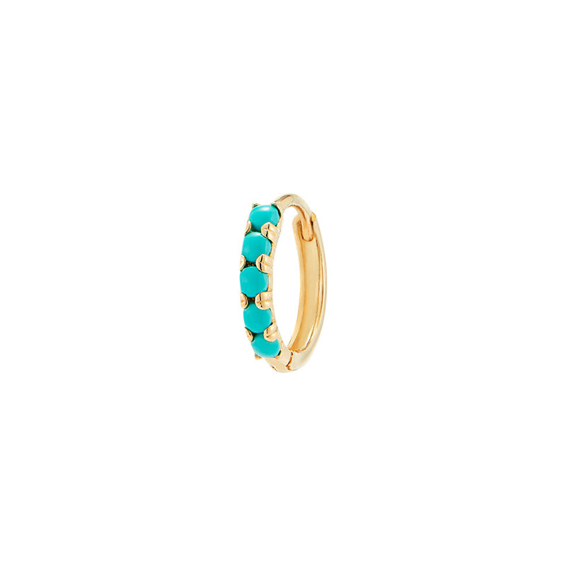 Turquoise Huggie Hoop- 14K Gold