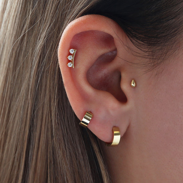 18 Gauge Wide Cartilage Huggie Hoop- 14K Gold