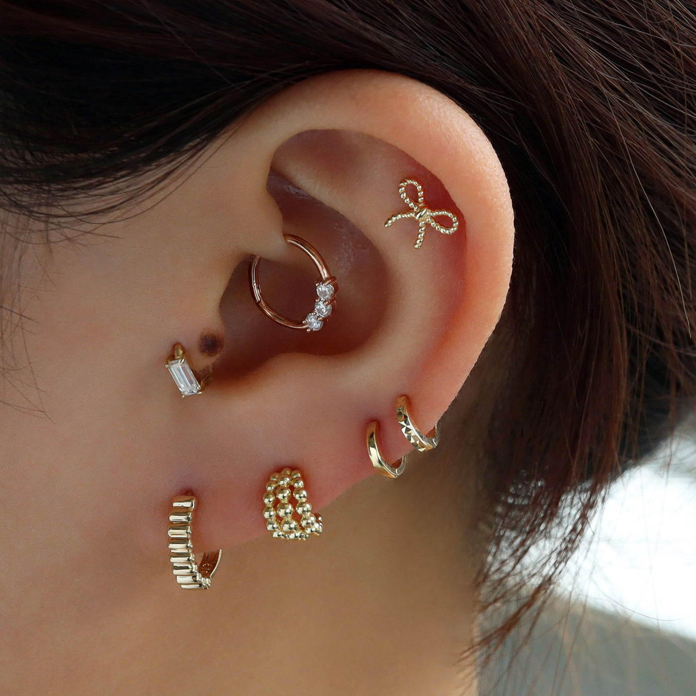 14k Solid Gold Tiny Huggie Hoop Earrings - Dainty Cartilage Hoops (Single Earring)