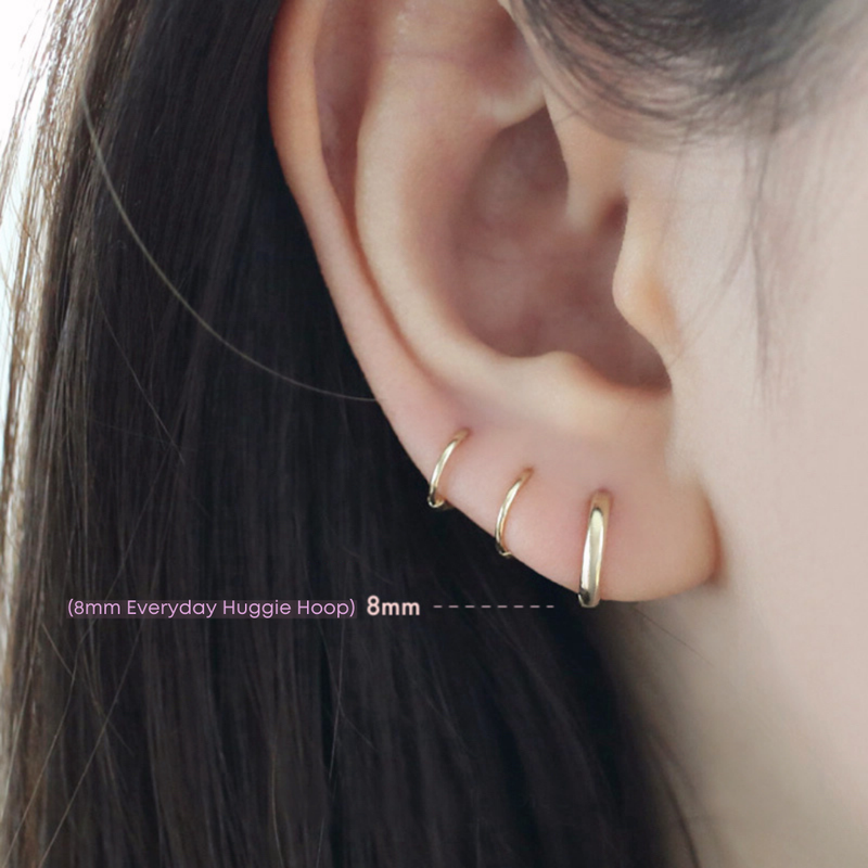 8mm huggie hoop earring in solid 14k gold