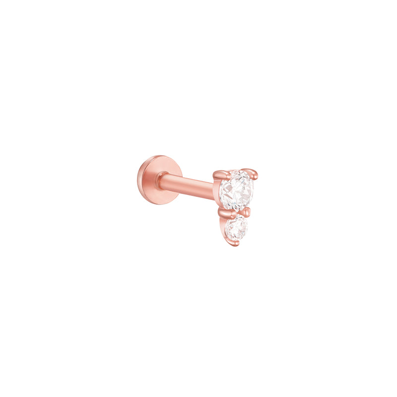 Double Gem Stud Flat Back Earring- 14K Gold