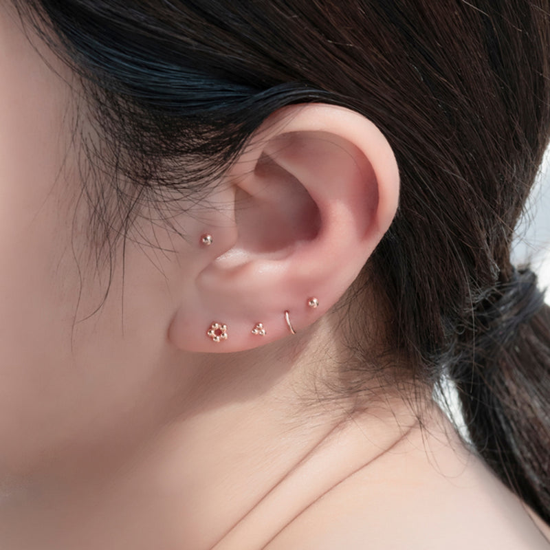 Dotted Circle Stud Earring- 14K Gold