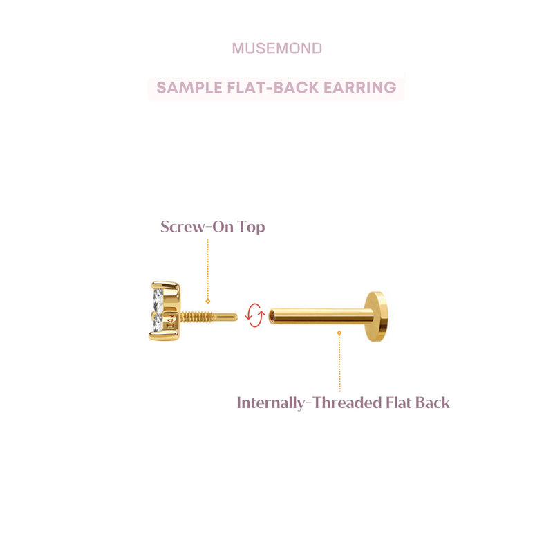 Solitaire Stud Flat Back Earring- 14K Gold