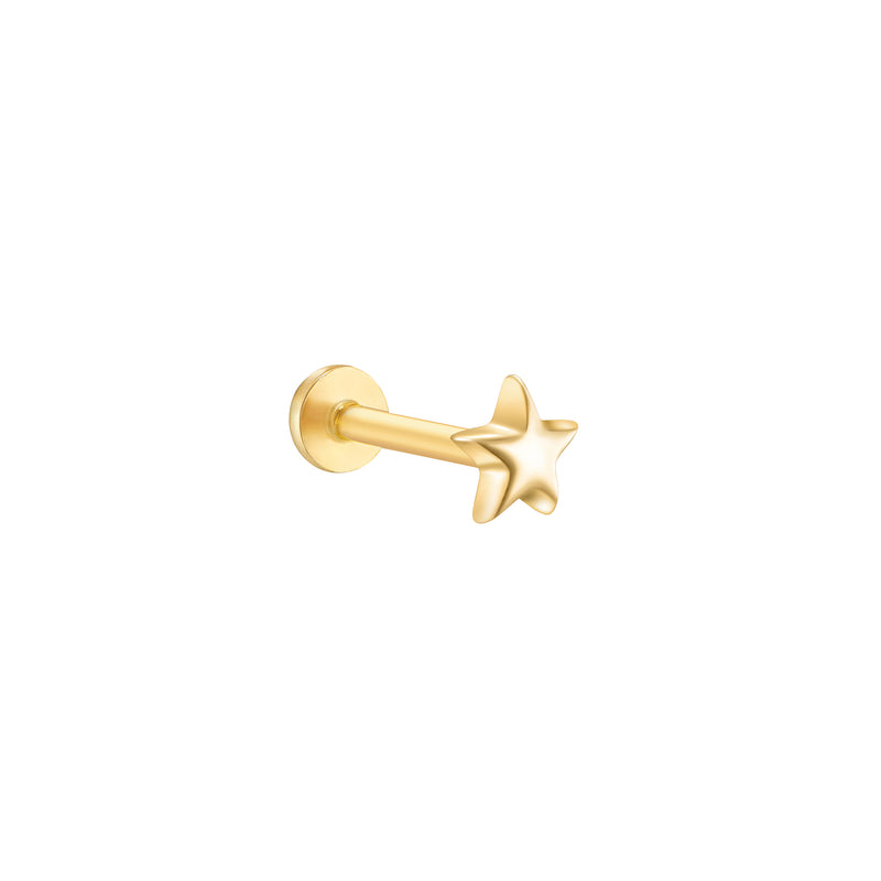 Petite Puffy Star Flat Back Earring- 14K Gold