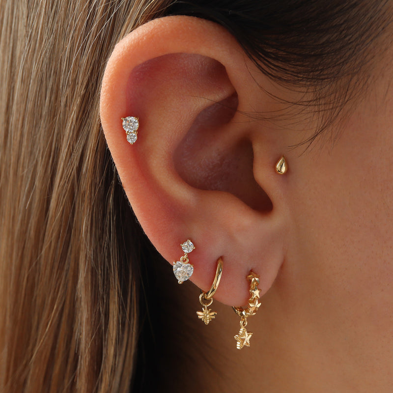 Double Gem Stud Flat Back Earring- 14K Gold