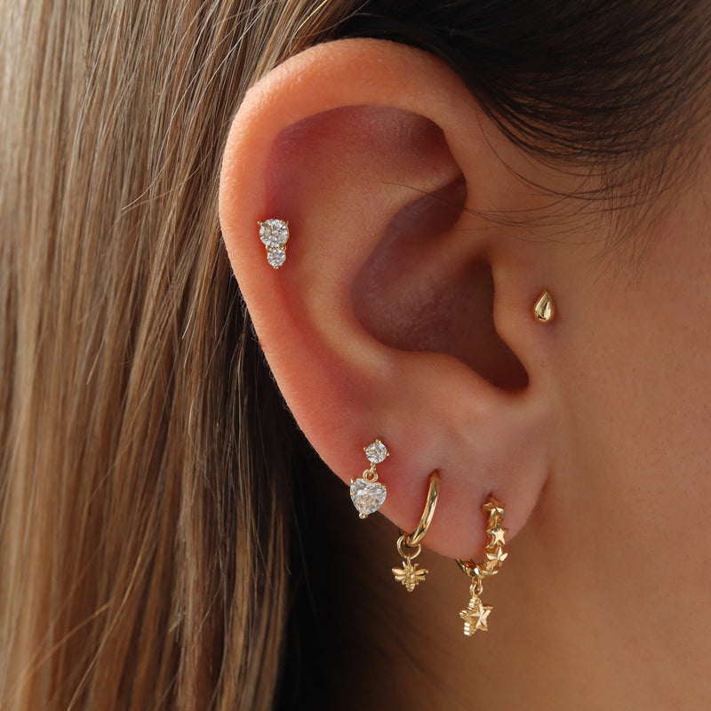 Double Gem Stud Flat Back Earring- 14K Gold