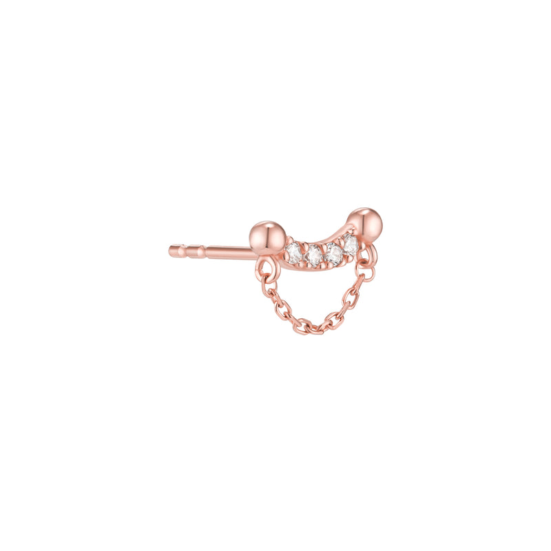 Curve Bar & Chain Stud Earring- 14K Gold