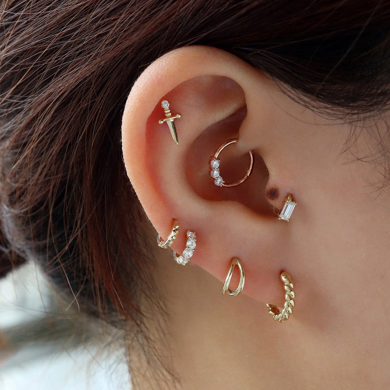 18 Gauge Twist Cartilage Hoop Earring- 14K Gold