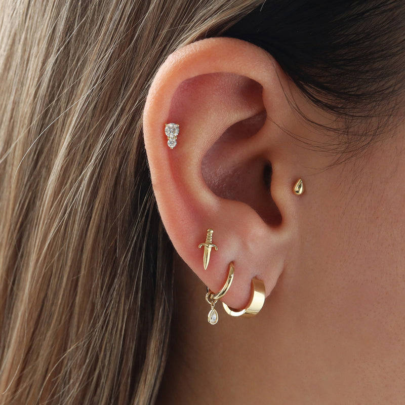 Dagger Stud Flat Back Earring- 14K Gold