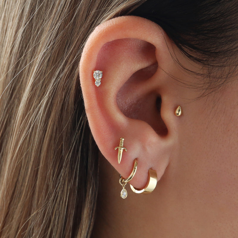 Dagger Stud Flat Back Earring- 14K Gold