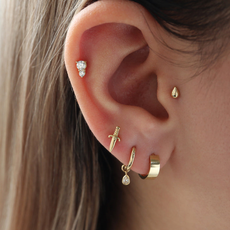 Double Gem Stud Flat Back Earring- 14K Gold