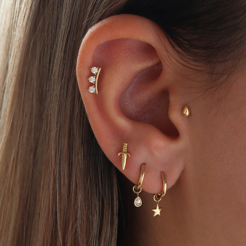 Dagger Stud Flat Back Earring- 14K Gold