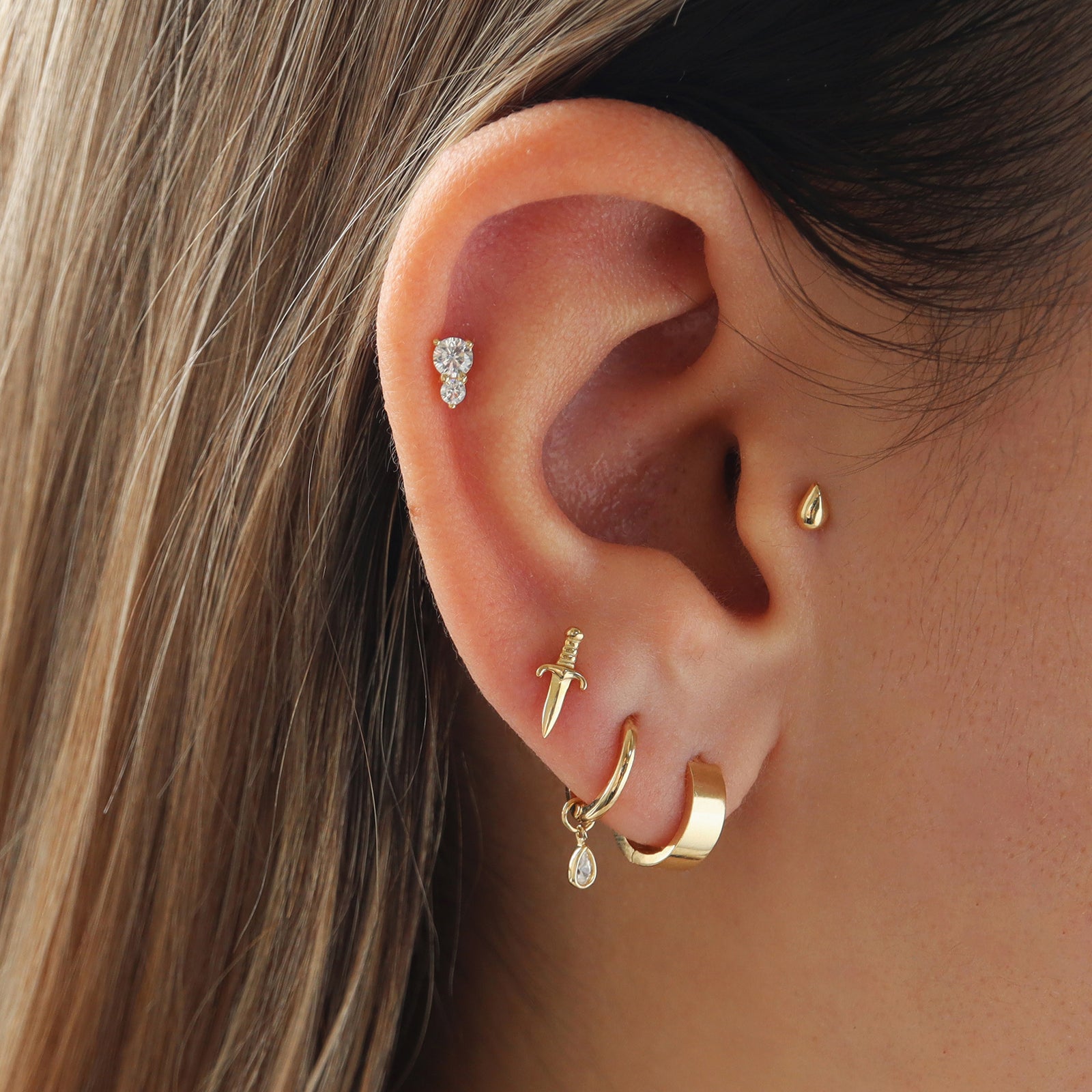 Dagger Stud Flat Back Earring 14K Gold | Musemond