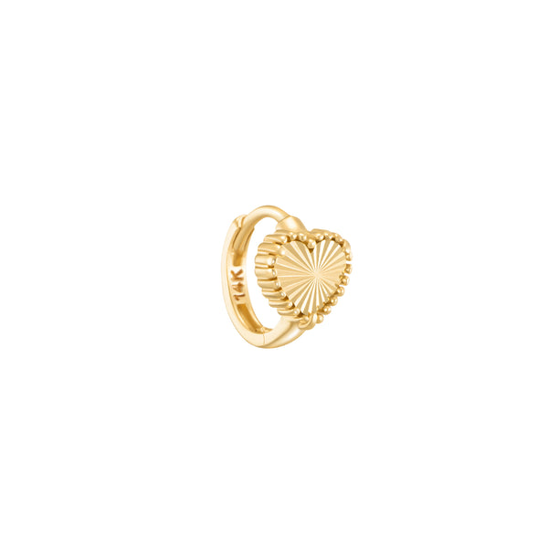 Diamond-Cut Heart Huggie Hoop- 14K Gold