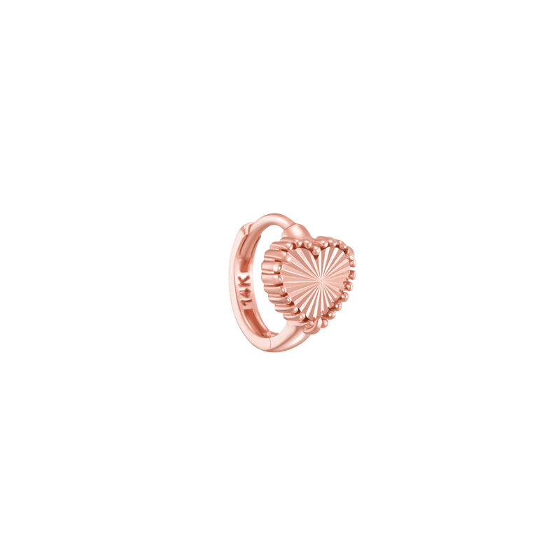 Diamond-Cut Heart Huggie Hoop- 14K Gold