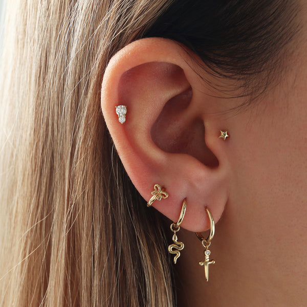 Petite Puffy Star Flat Back Earring- 14K Gold