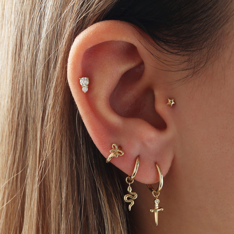 Petite Puffy Star Flat Back Earring- 14K Gold