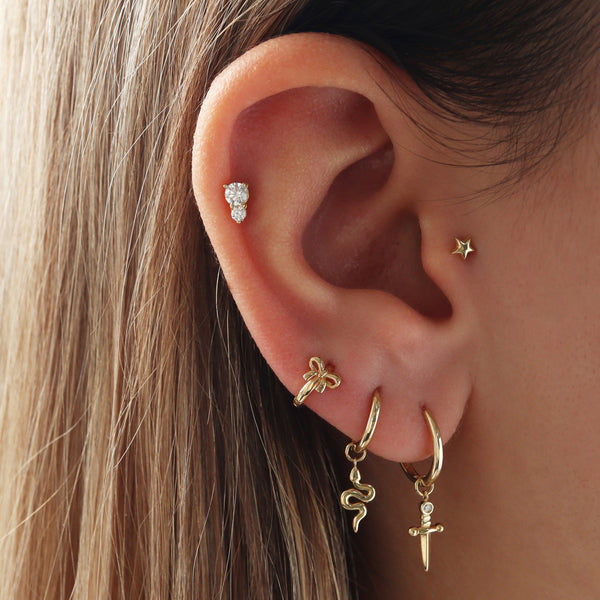 Double Gem Stud Flat Back Earring- 14K Gold