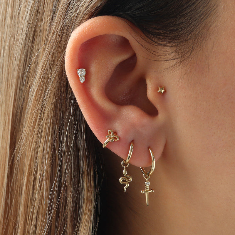 Petite Puffy Star Flat Back Earring- 14K Gold