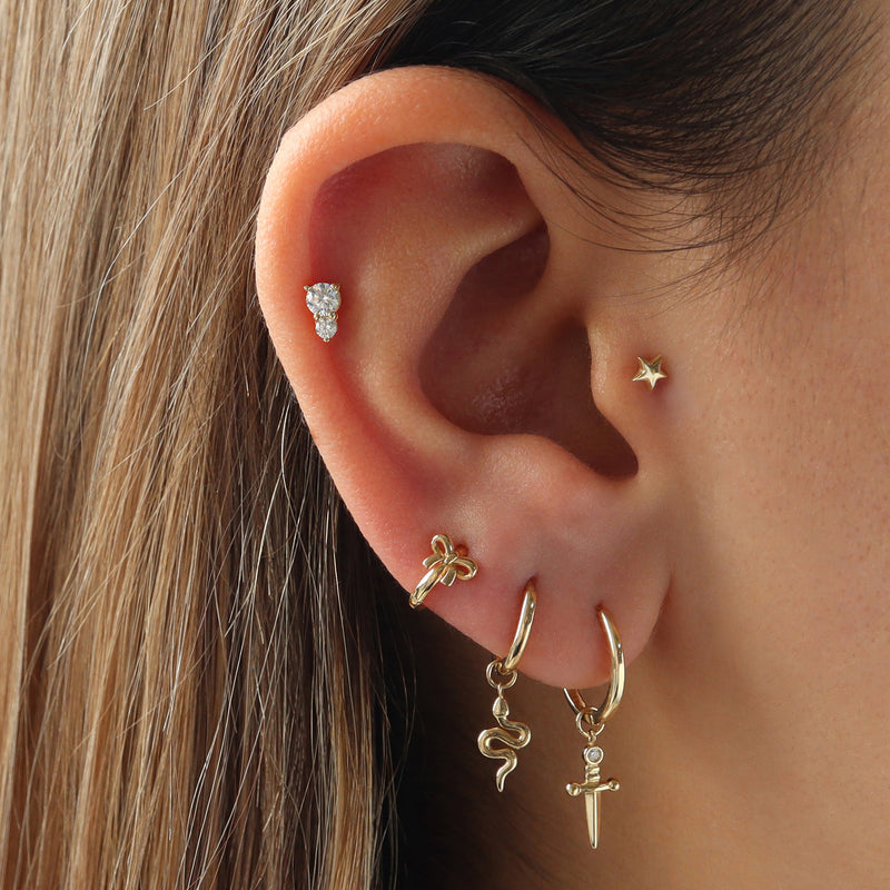 Double Gem Stud Flat Back Earring- 14K Gold