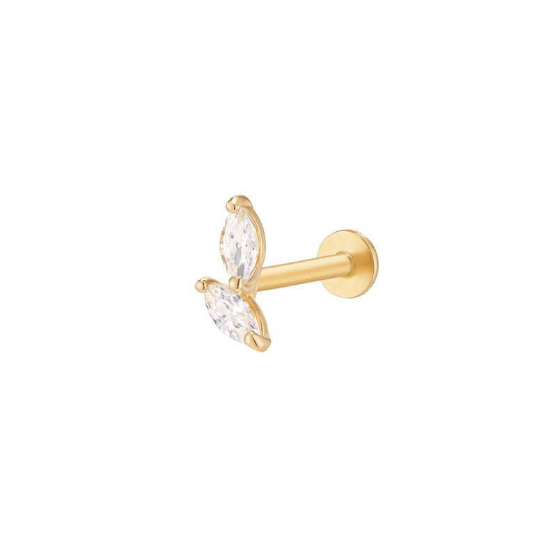 Twin Marquise Leaf Flat Back Earring- 14K Gold